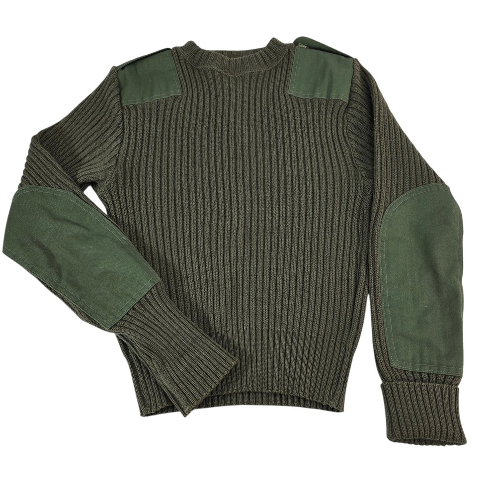 DSCP Military Service Sweater Mens 36 Green Wool Epaulettes Commando Gorpcore